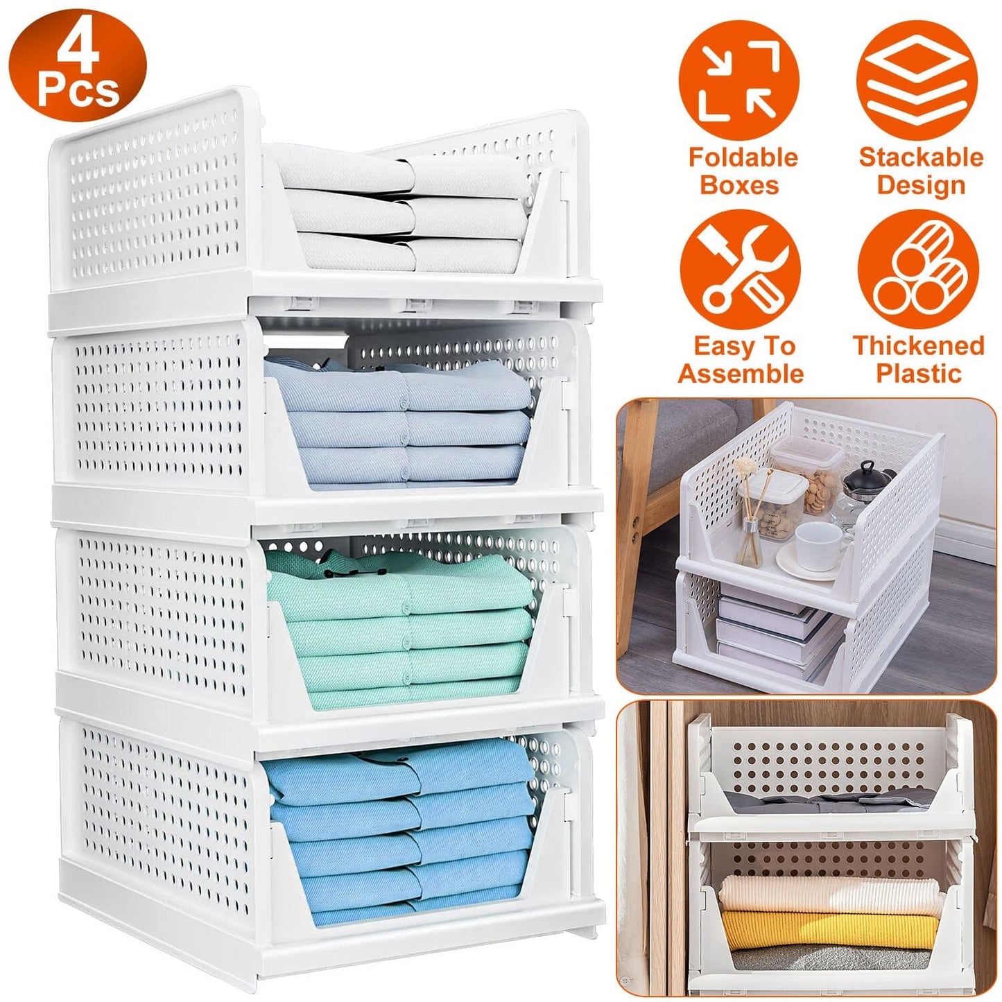 4-Packs: Plastic Storage Box Closet Organizer Foldable Storage with Slide Rail Push-Pull __stock:50 Closet & Storage refund_fee:1800