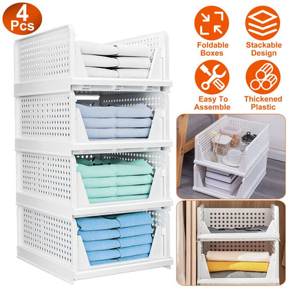4-Packs: Plastic Storage Box Closet Organizer Foldable Storage with Slide Rail Push-Pull __stock:50 Closet & Storage refund_fee:1800