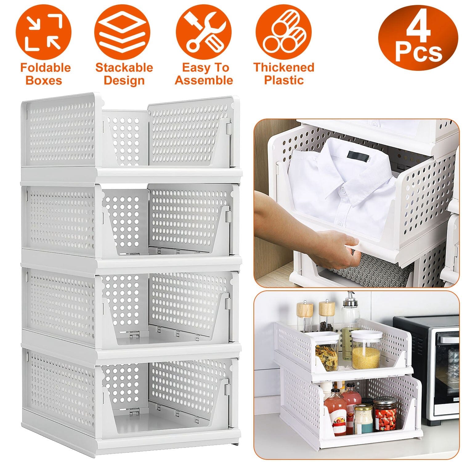 4-Packs: Plastic Storage Box Closet Organizer Foldable Storage with Slide Rail Push-Pull __stock:50 Closet & Storage refund_fee:1800