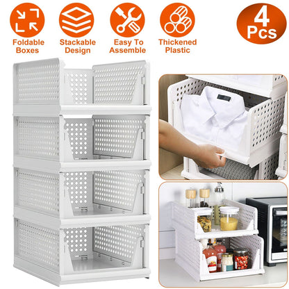4-Packs: Plastic Storage Box Closet Organizer Foldable Storage with Slide Rail Push-Pull __stock:50 Closet & Storage refund_fee:1800