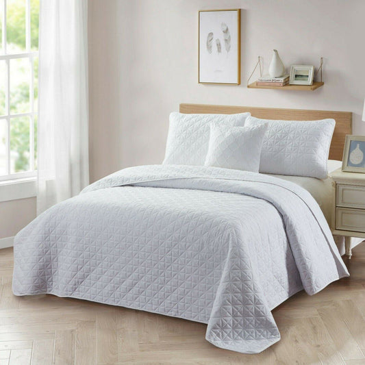 4-Piece: Bibb Home Solid Reversible Quilt Set with Embroidered Cushion White __label2:BOGO 30% OFF __stock:100 Bedding refund_fee:1200