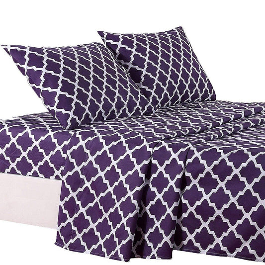 4-Piece: Lux Decor Collection Quatrefoil Sheet Set Purple __label2:BOGO 30% OFF __stock:50 Bedding refund_fee:1200