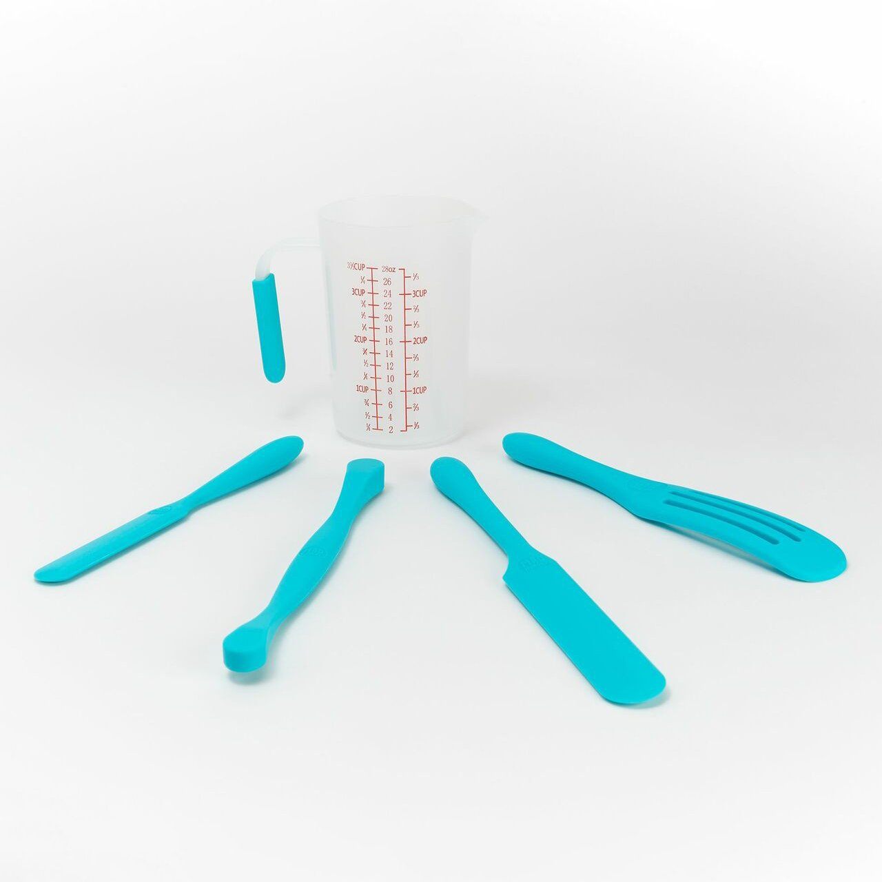 4-Piece: Mad Hungry Silicone Spurtle Baking Prep Set with Measuring Cup Aqua __stock:150 Kitchen & Dining refund_fee:800