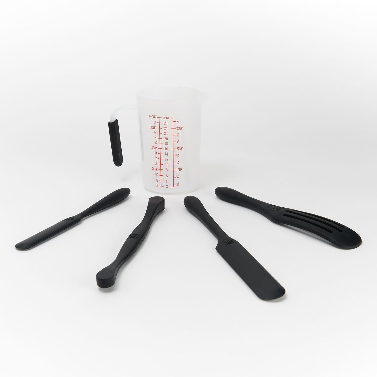 4-Piece: Mad Hungry Silicone Spurtle Baking Prep Set with Measuring Cup Black __stock:150 Kitchen & Dining refund_fee:800