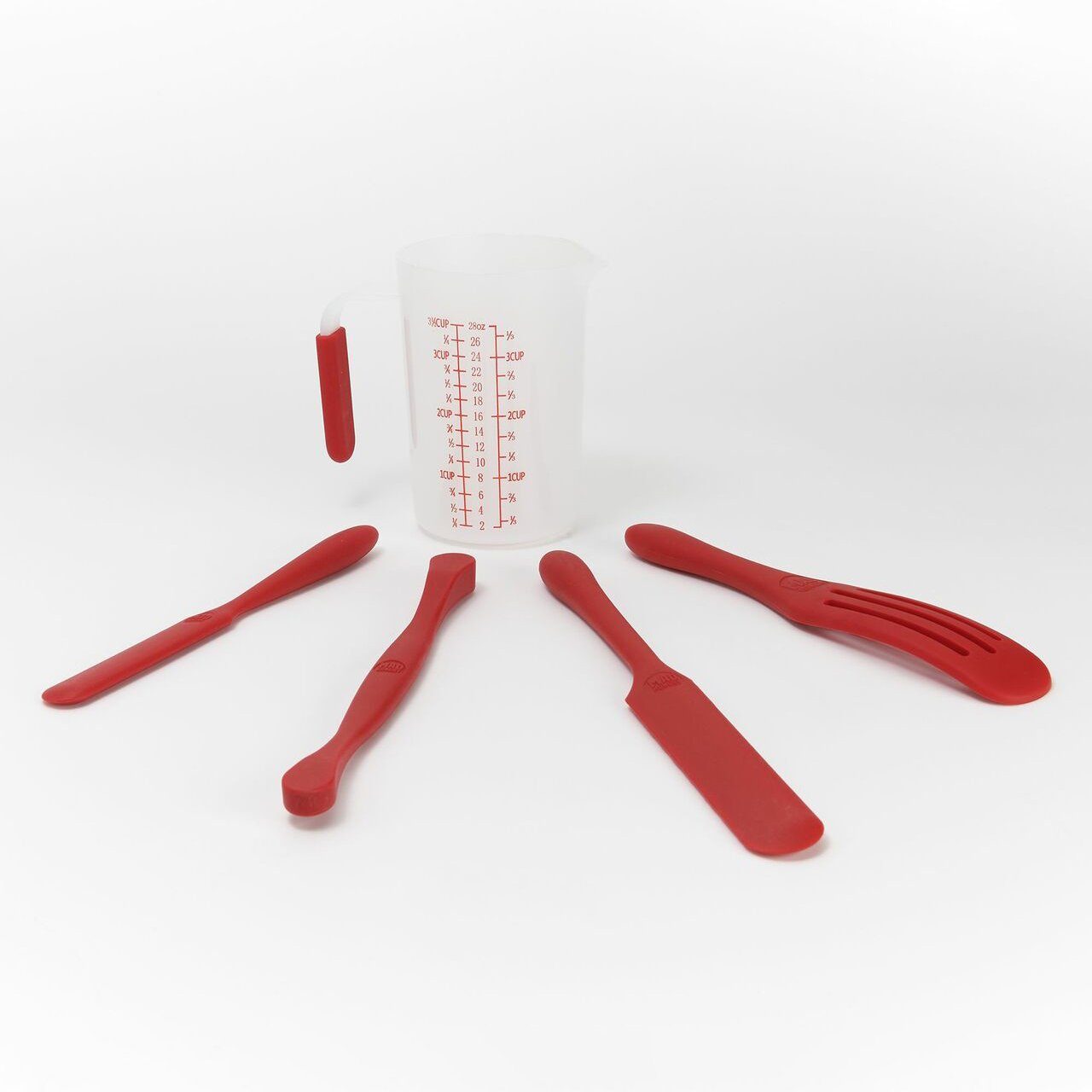 4-Piece: Mad Hungry Silicone Spurtle Baking Prep Set with Measuring Cup Red __stock:150 Kitchen & Dining refund_fee:800