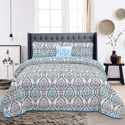 4-Piece: Reversible Quilt Set - Assorted Styles Blue Jade Melodie __label2:BOGO 30% OFF __stock:50 Bedding refund_fee:1200