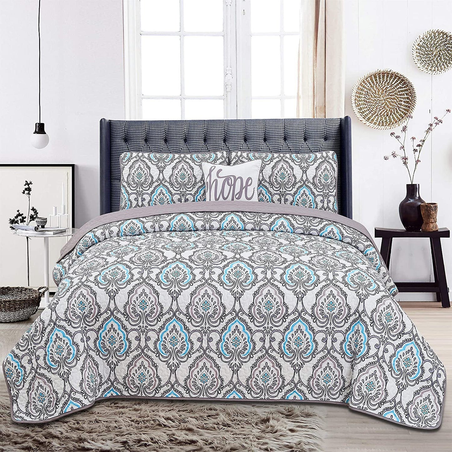 4-Piece: Reversible Quilt Set - Assorted Styles Dark Gray Azita __label2:BOGO 30% OFF __stock:50 Bedding refund_fee:1200