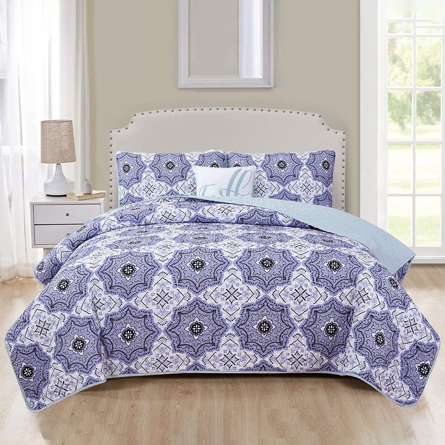 4-Piece: Reversible Quilt Set - Assorted Styles Navy Greyson __label2:BOGO 30% OFF __stock:50 Bedding refund_fee:1200