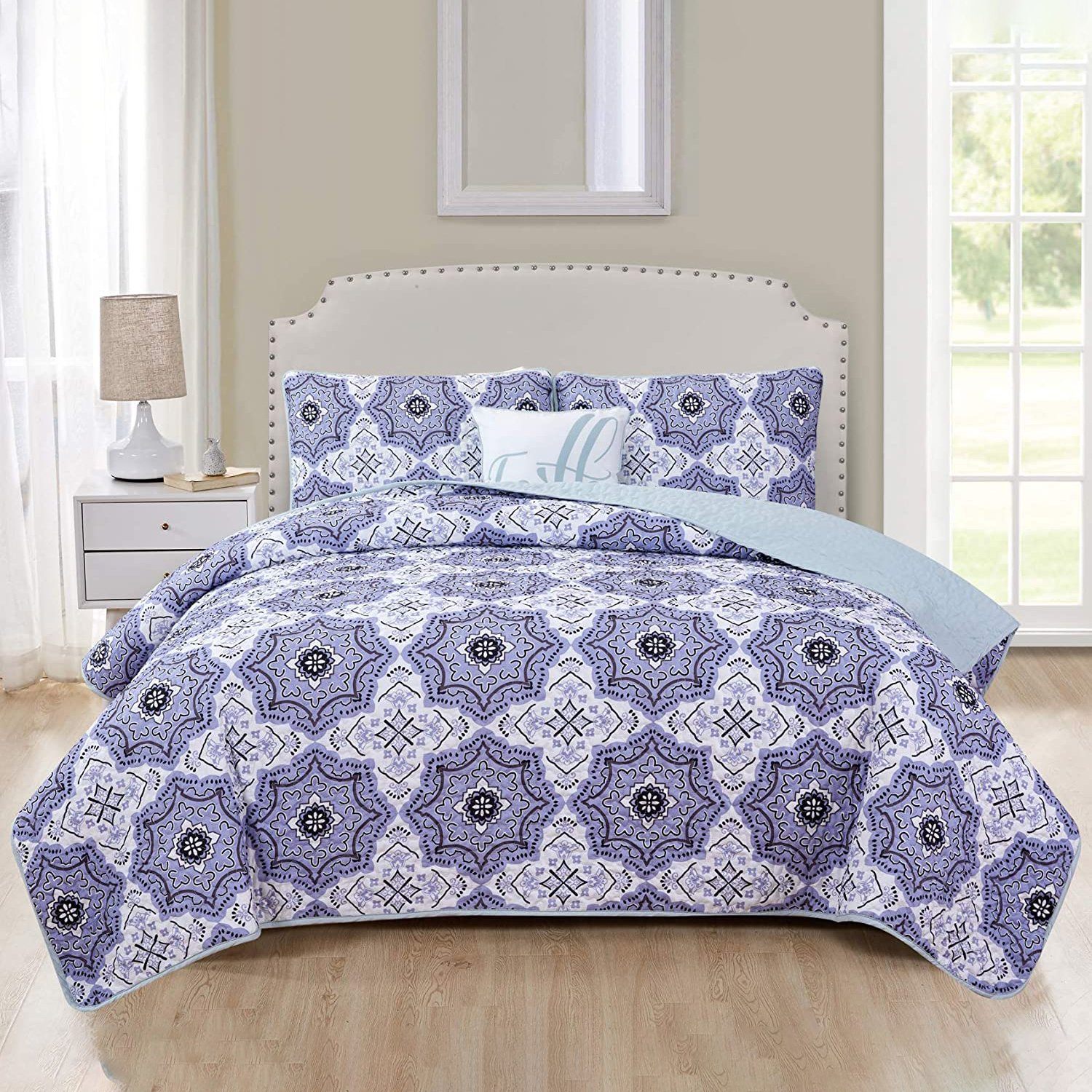 4-Piece: Reversible Quilt Set - Assorted Styles Navy Greyson __label2:BOGO 30% OFF __stock:50 Bedding refund_fee:1200