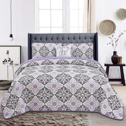 4-Piece: Reversible Quilt Set - Assorted Styles Purple Vidara __label2:BOGO 30% OFF __stock:50 Bedding refund_fee:1200