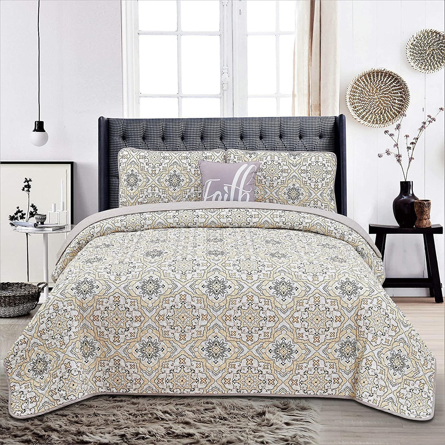 4-Piece: Reversible Quilt Set - Assorted Styles Taupe Greyson __label2:BOGO 30% OFF __stock:50 Bedding refund_fee:1200