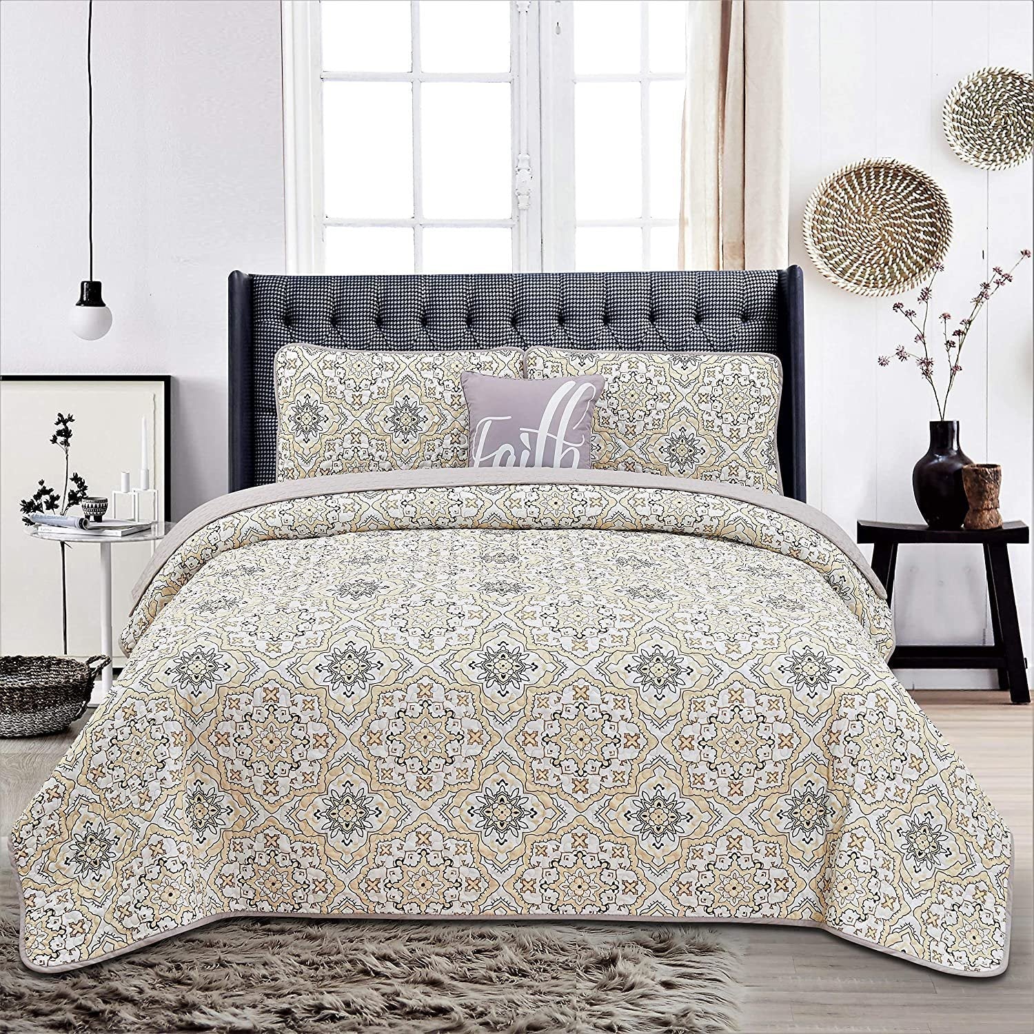 4-Piece: Reversible Quilt Set - Assorted Styles Taupe Greyson __label2:BOGO 30% OFF __stock:50 Bedding refund_fee:1200