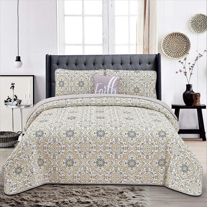 4-Piece: Reversible Quilt Set - Assorted Styles Taupe Greyson __label2:BOGO 30% OFF __stock:50 Bedding refund_fee:1200