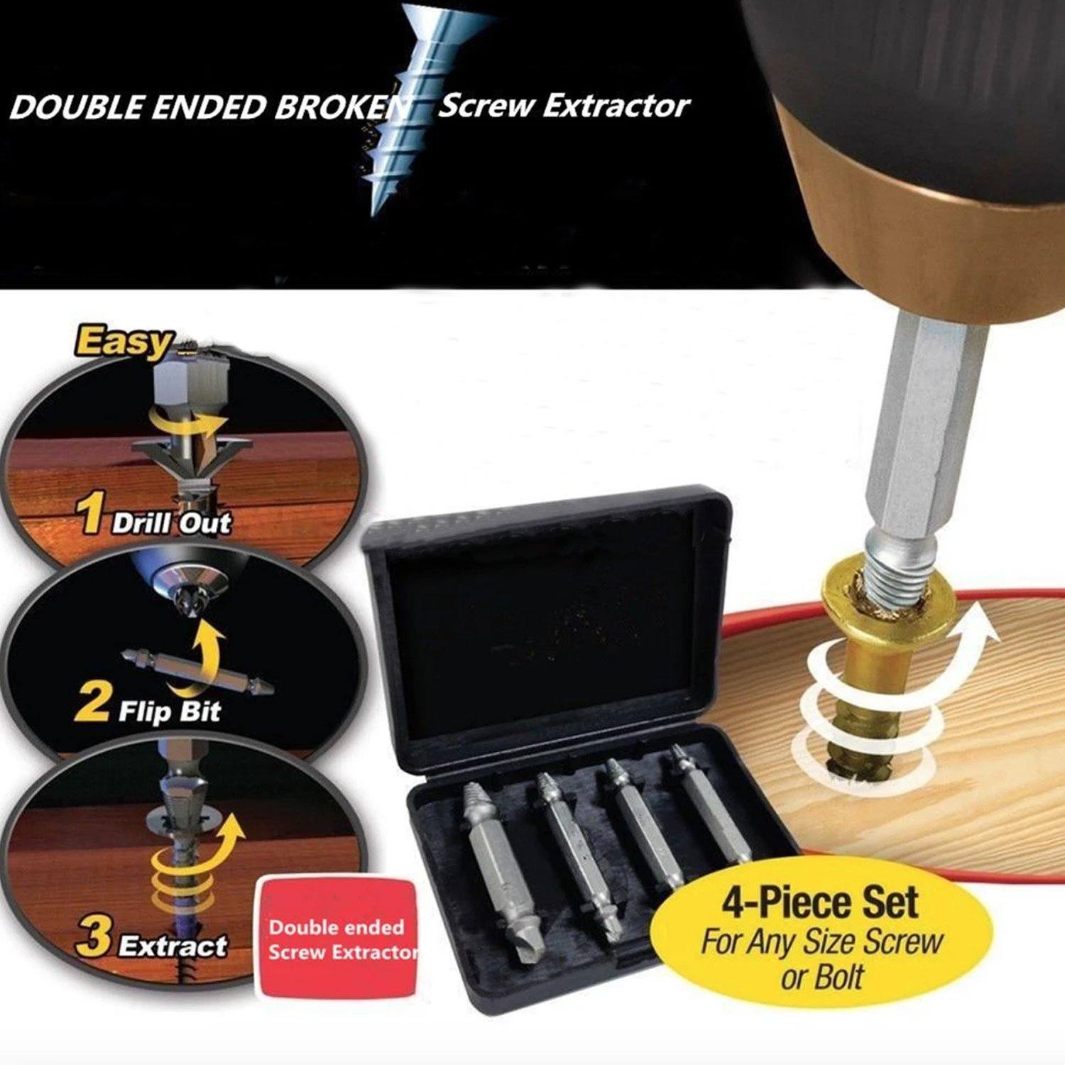 4-Piece Set: DrillPro Double-Sided Damaged Screw Extractors __stock:200 Home Improvement refund_fee:800