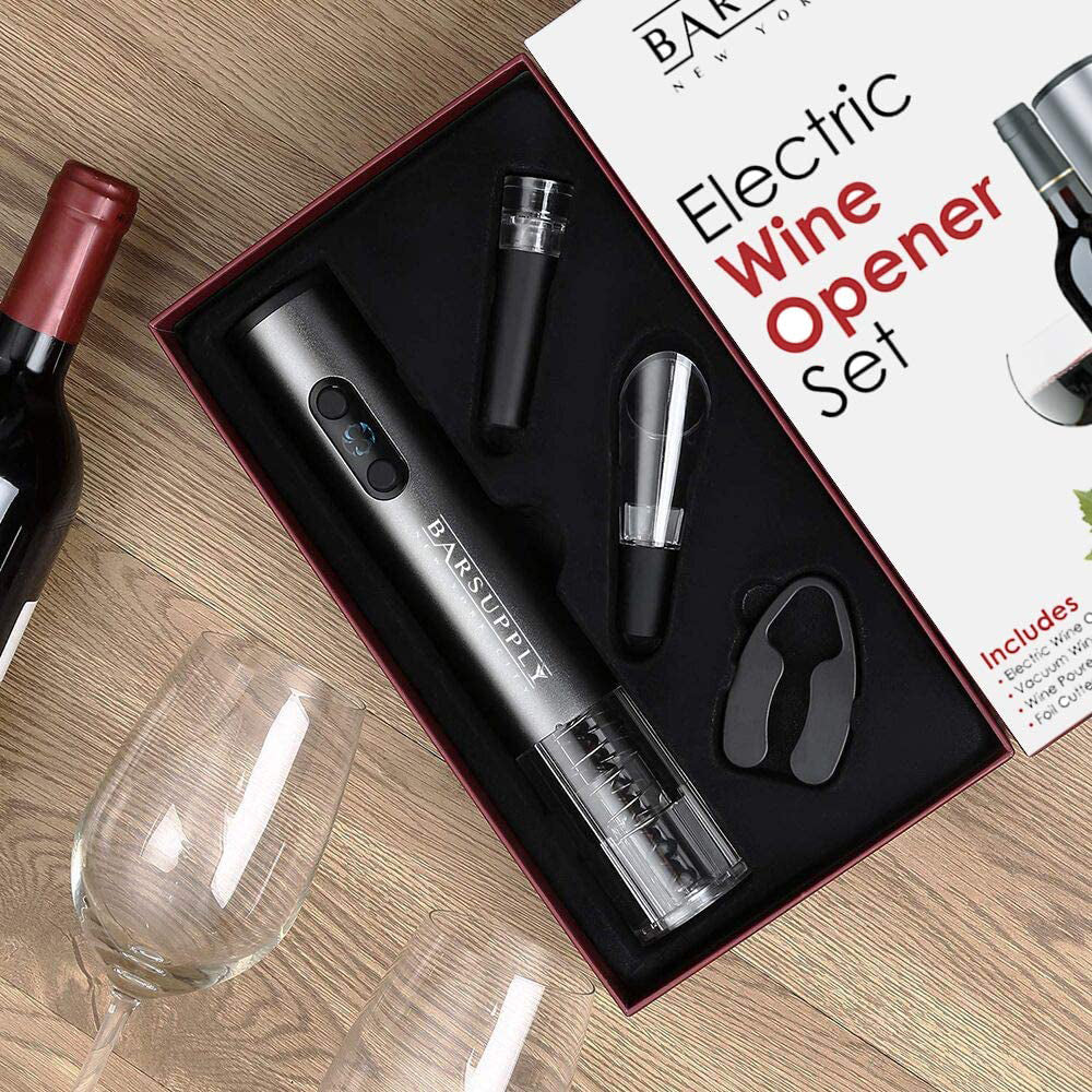 4-Piece Set: Electric Wine Bottle Opener __stock:700 Kitchen & Dining refund_fee:1200 Warranty