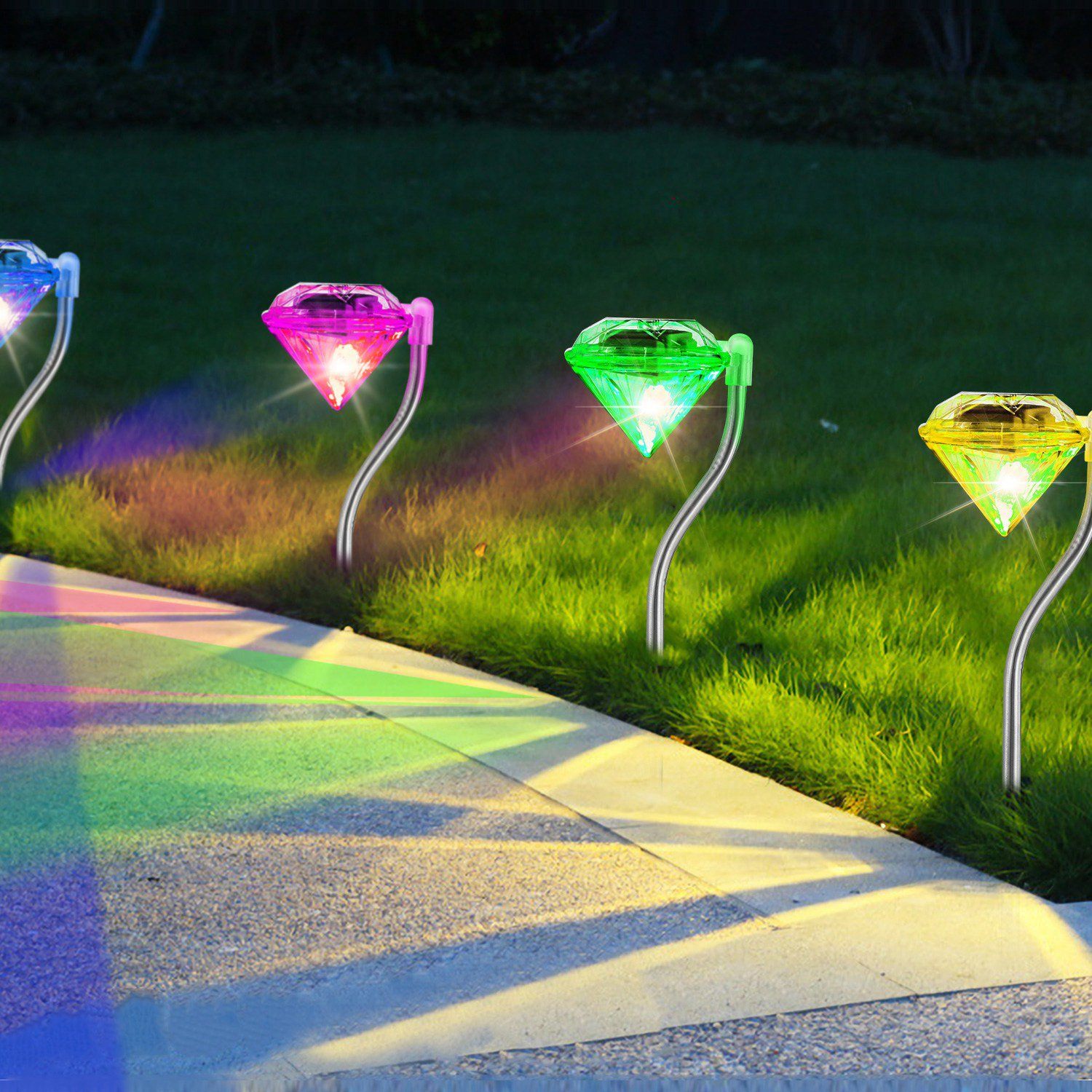 4-Piece: Solar Diamond LED Light Pathway Stake Decorative Lamp __stock:150 refund_fee:1200 String & Fairy Lights Warranty