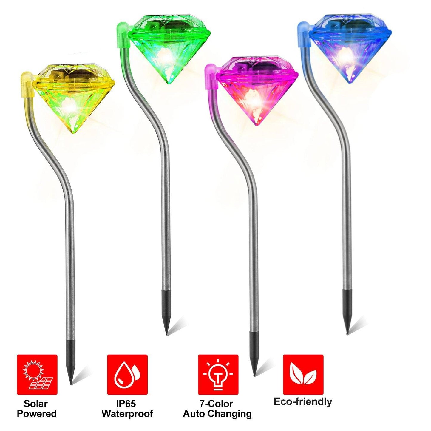 4-Piece: Solar Diamond LED Light Pathway Stake Decorative Lamp __stock:150 refund_fee:1200 String & Fairy Lights Warranty