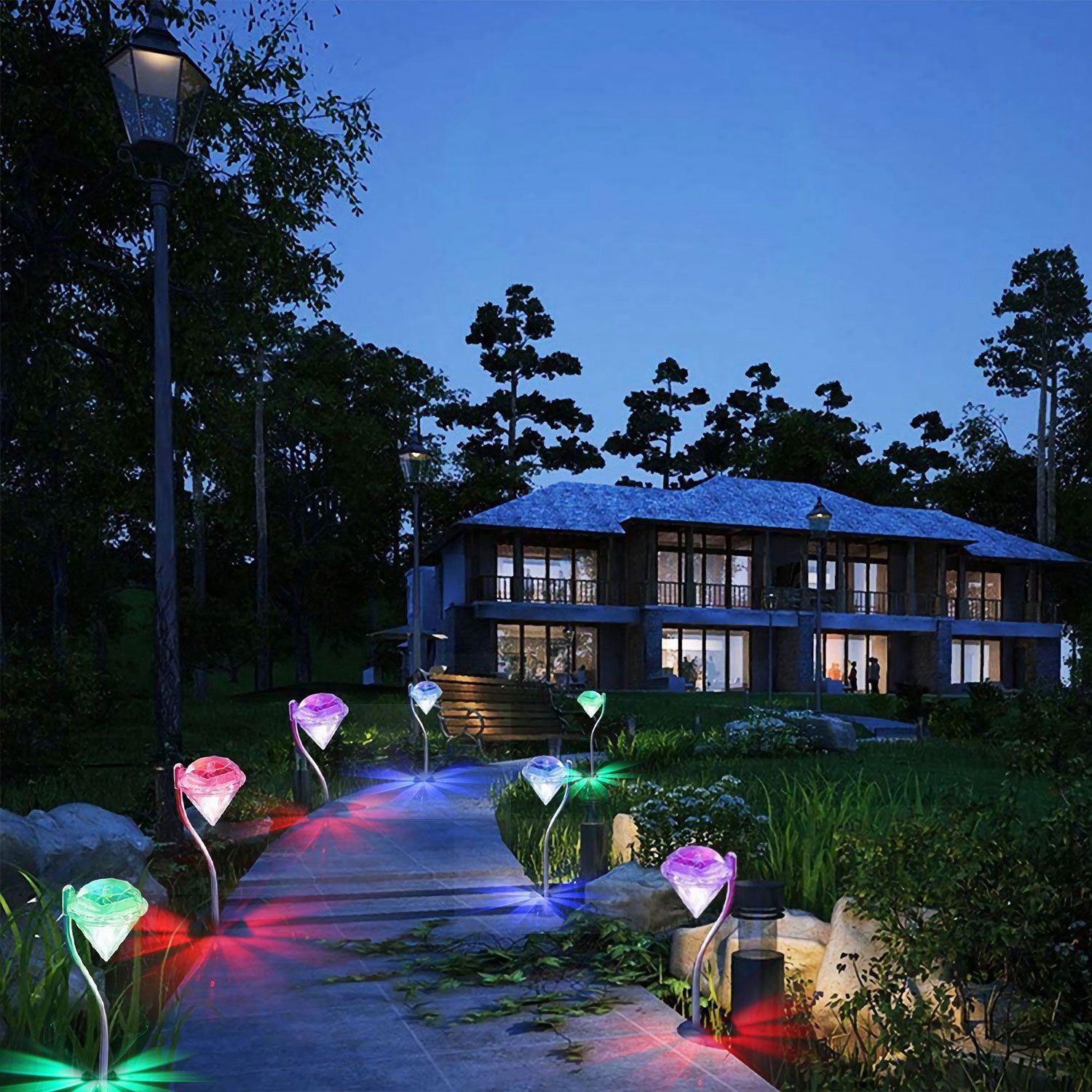 4-Piece: Solar Diamond LED Light Pathway Stake Decorative Lamp __stock:150 refund_fee:1200 String & Fairy Lights Warranty