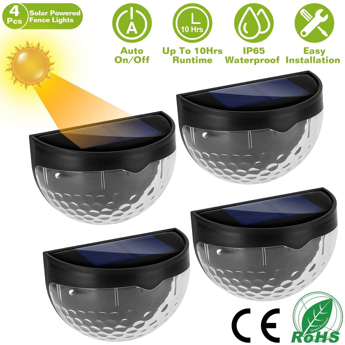 4-Piece: Solar Fence Outdoor Lights __stock:50 Outdoor Lighting refund_fee:1200 Warranty