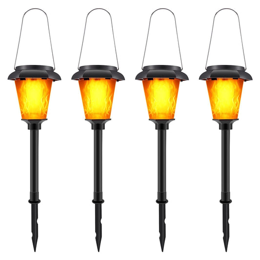 4-Piece: Solar Torch Outdoor Light with Flickering Flame __stock:250 Outdoor Lighting refund_fee:1200 Warranty