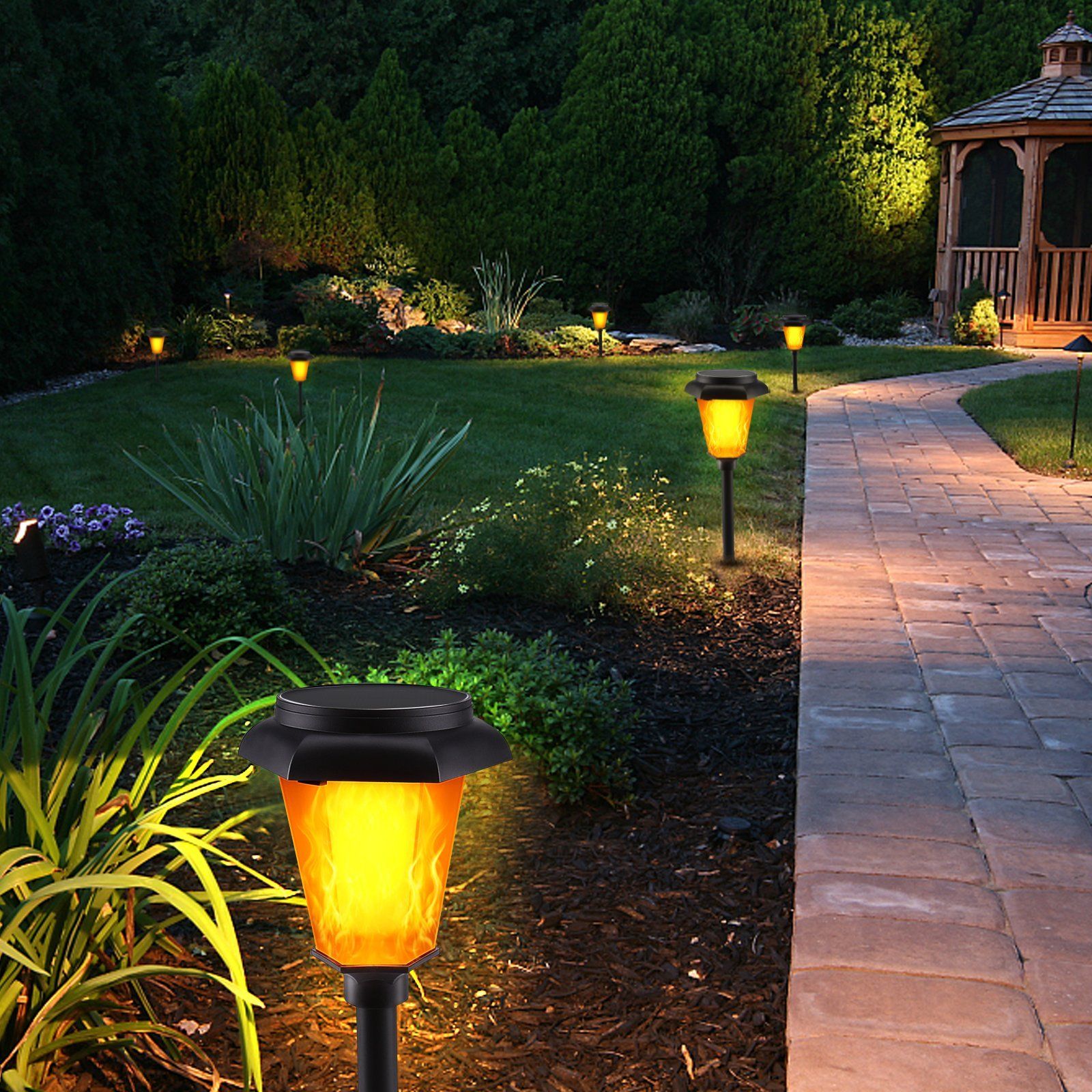 4-Piece: Solar Torch Outdoor Light with Flickering Flame __stock:250 Outdoor Lighting refund_fee:1200 Warranty