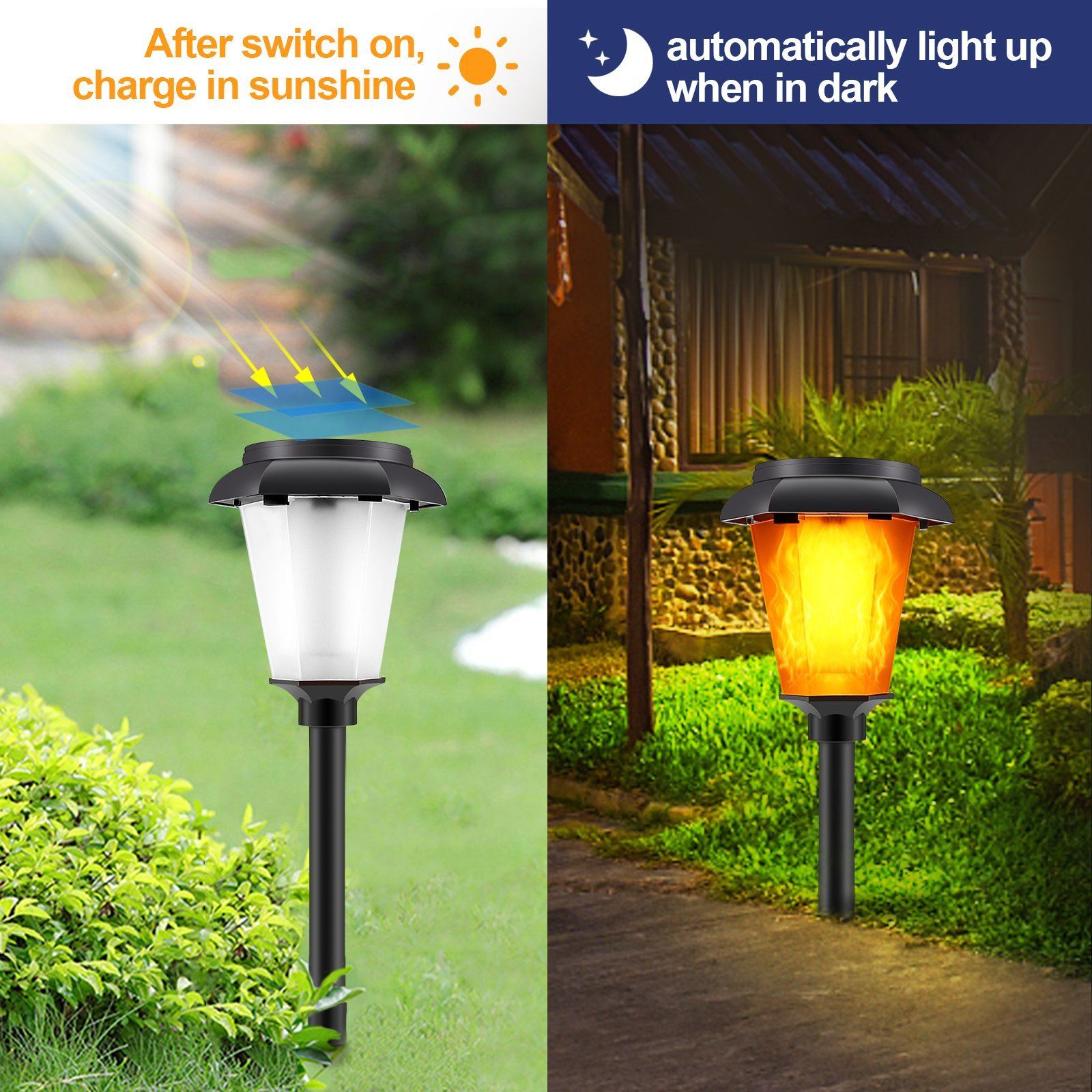 4-Piece: Solar Torch Outdoor Light with Flickering Flame __stock:250 Outdoor Lighting refund_fee:1200 Warranty