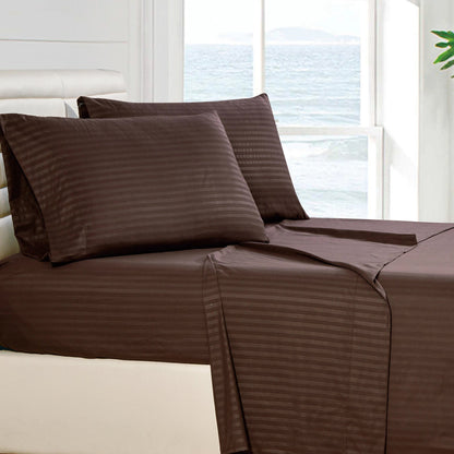 4-Piece: Stripe Smooth Textured Bedding Sheet Set Brown __label2:BOGO 30% OFF Bedding refund_fee:1200