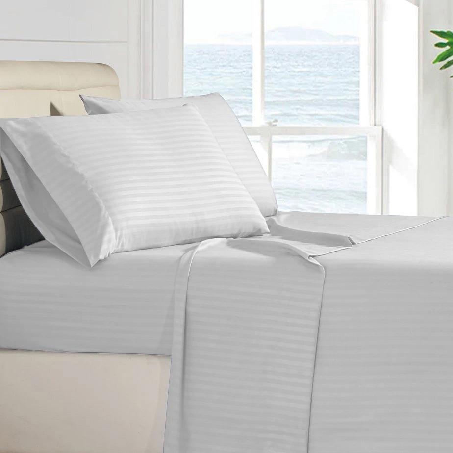 4-Piece: Stripe Smooth Textured Bedding Sheet Set Gray __label2:BOGO 30% OFF Bedding refund_fee:1200