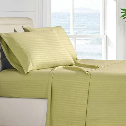 4-Piece: Stripe Smooth Textured Bedding Sheet Set Green __label2:BOGO 30% OFF Bedding refund_fee:1200