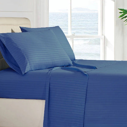 4-Piece: Stripe Smooth Textured Bedding Sheet Set Navy Blue __label2:BOGO 30% OFF Bedding refund_fee:1200