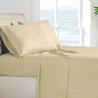 4-Piece: Stripe Smooth Textured Bedding Sheet Set Vanilla __label2:BOGO 30% OFF Bedding refund_fee:1200