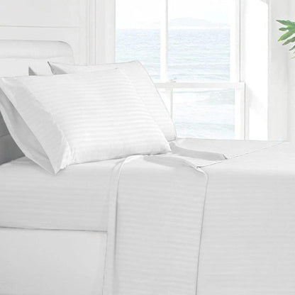 4-Piece: Stripe Smooth Textured Bedding Sheet Set White __label2:BOGO 30% OFF Bedding refund_fee:1200