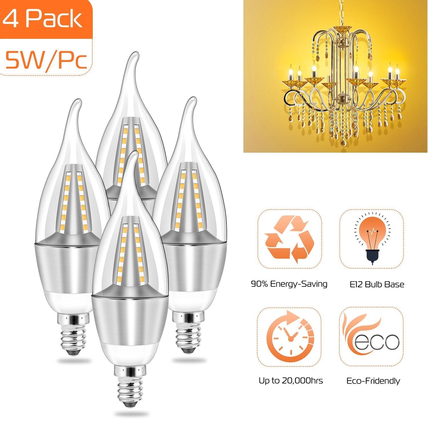 4-Pieces: 5W E12 Candelaria Bulbs Indoor Lighting refund_fee:800 Warranty