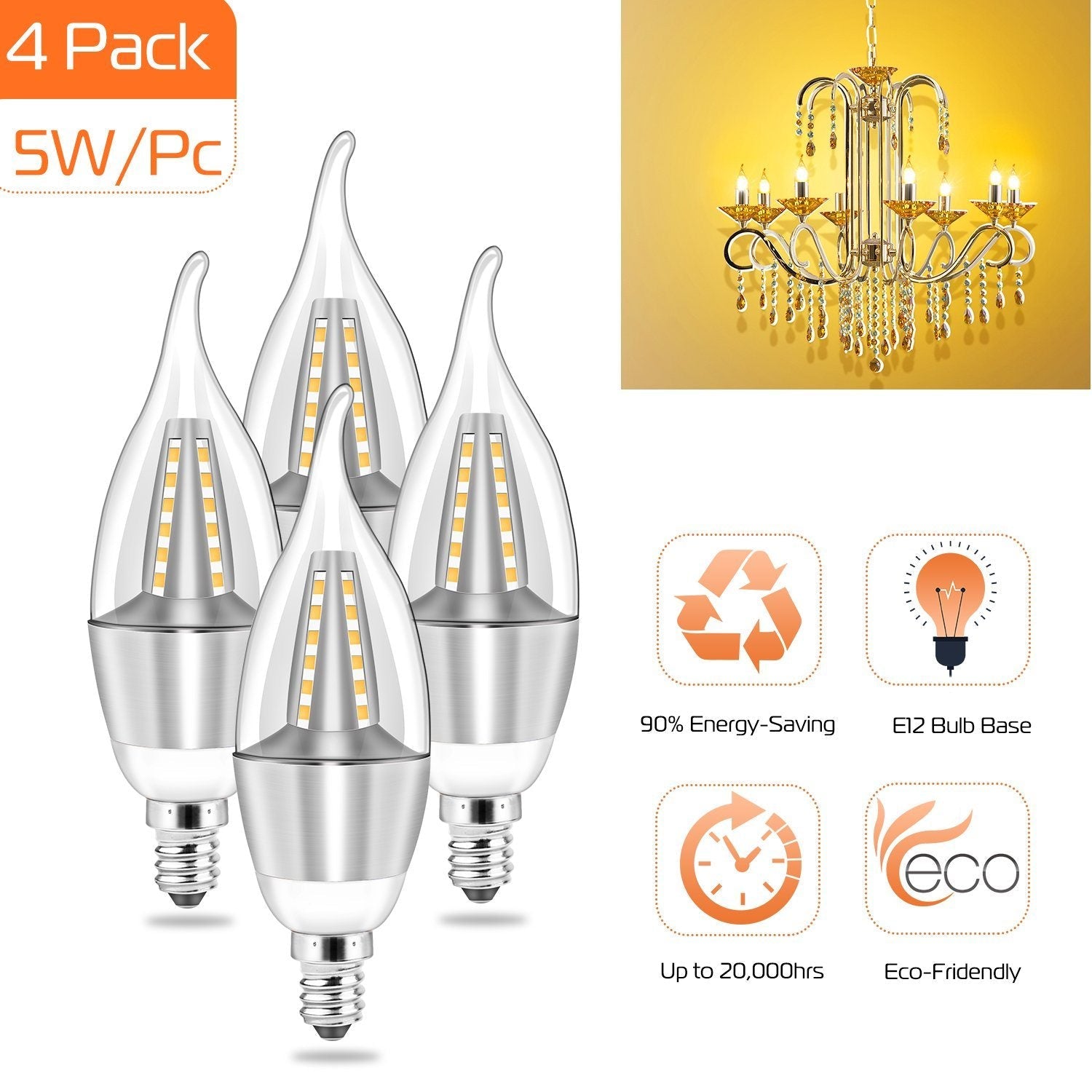 4-Pieces: 5W E12 Candelaria Bulbs Indoor Lighting refund_fee:800 Warranty