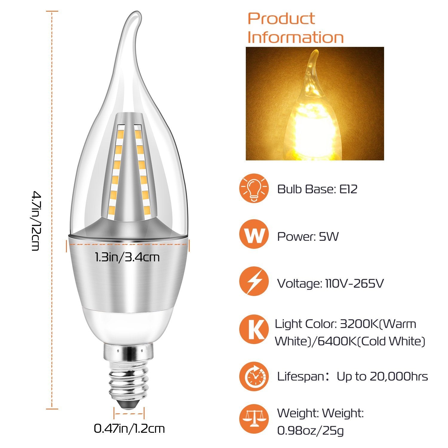 4-Pieces: 5W E12 Candelaria Bulbs Indoor Lighting refund_fee:800 Warranty