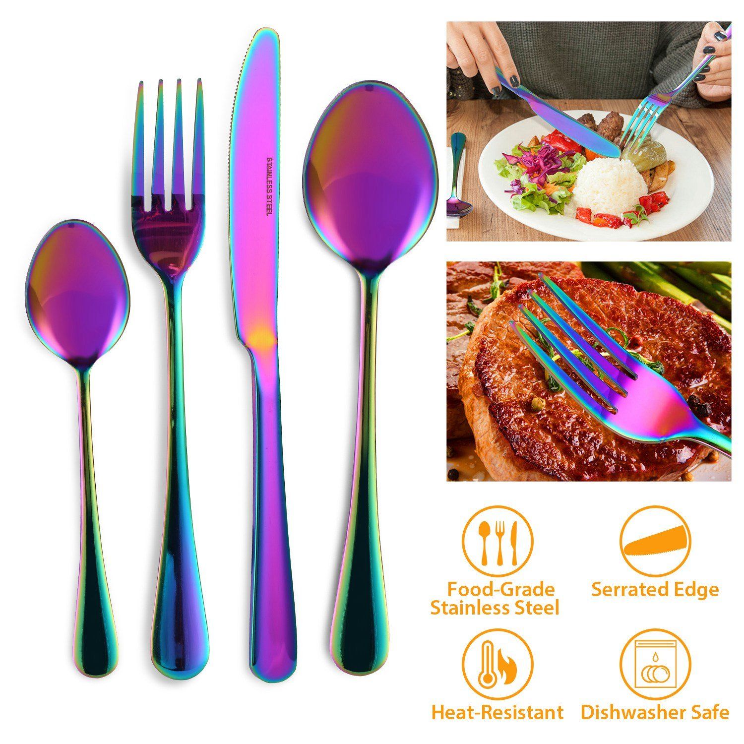 4-Pieces Set: Flatware Stainless Steel Silverware Cutlery Kitchen Set Kitchen & Dining refund_fee:800