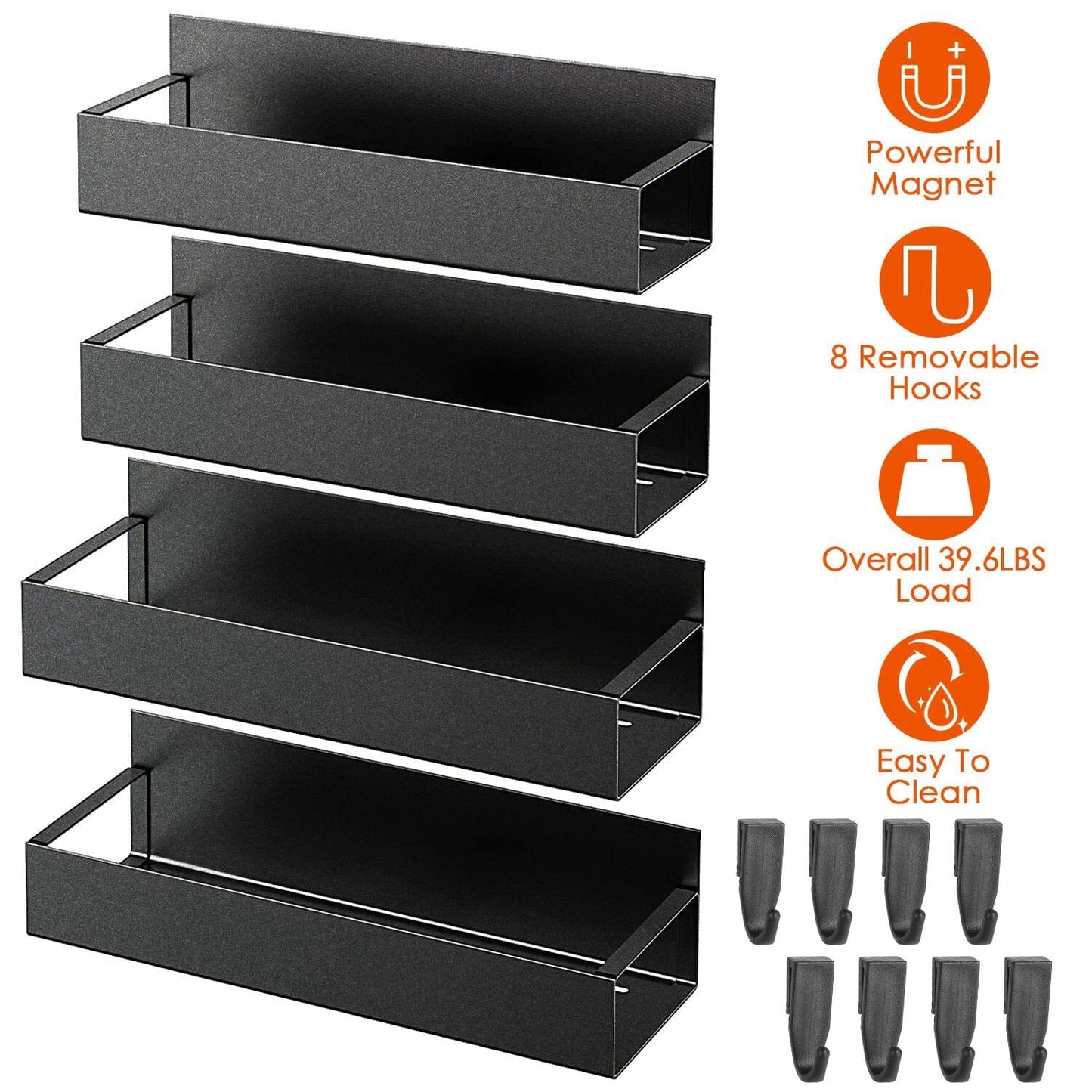 4-Pieces: Spice Rack Strong Magnetic Seasoning Storage Shelf with 8 Removable Hooks __stock:50 Kitchen & Dining refund_fee:1200