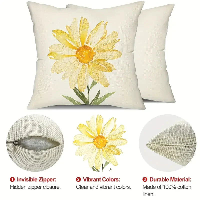 4-Pieces: Summer Flowers Printed Throw Pillow Cover Cushion Pillow Case __stock:200 Furniture and Décor refund_fee:1200