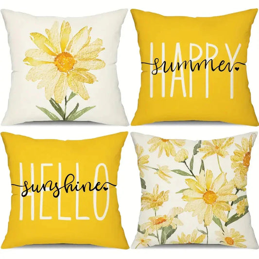 4-Pieces: Summer Flowers Printed Throw Pillow Cover Cushion Pillow Case __stock:200 Furniture and Décor refund_fee:1200