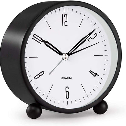 4" Super Silent Non Ticking Analog Alarm Clock with Night Light Black __stock:200 Household Appliances refund_fee:1200 Warranty