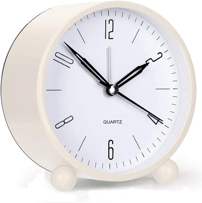 4" Super Silent Non Ticking Analog Alarm Clock with Night Light White __stock:200 Household Appliances refund_fee:1200 Warranty