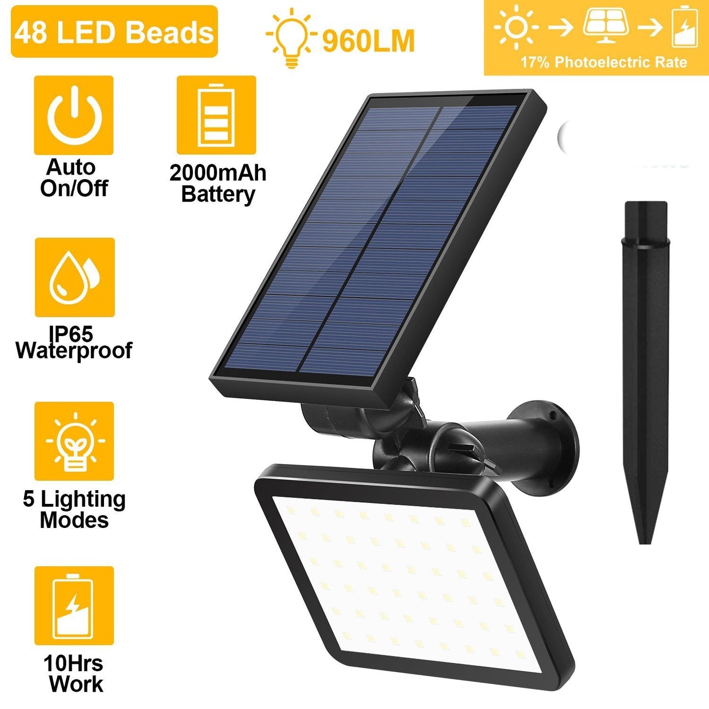 48 LED Solar Spotlight Outdoor __stock:150 Outdoor Lighting refund_fee:1200 Warranty