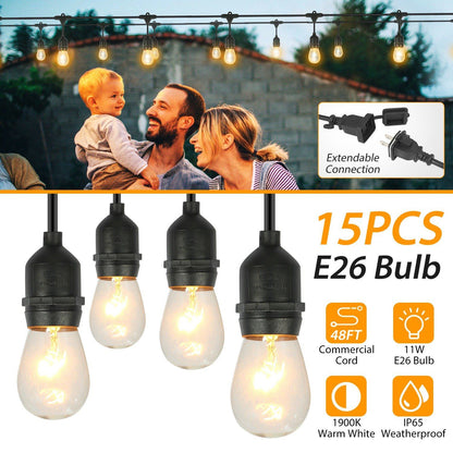 48ft Outdoor String Light Waterproof Patio String Lights Bulbs refund_fee:2200 String & Fairy Lights Warranty