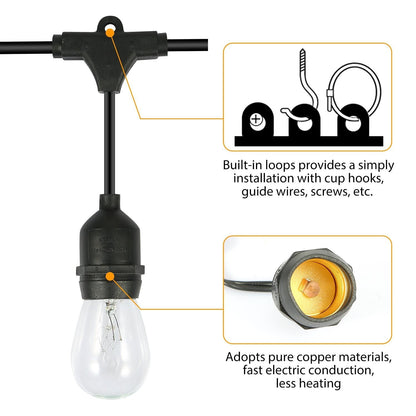 48ft Outdoor String Light Waterproof Patio String Lights Bulbs refund_fee:2200 String & Fairy Lights Warranty