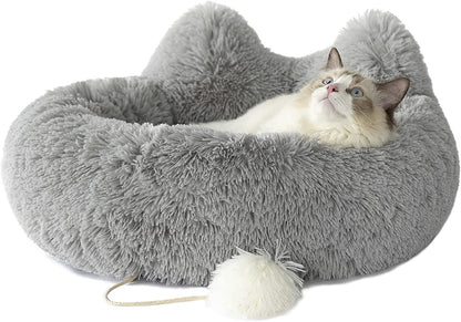 Cat Bed for Indoor Cats, Calming Dog Bed for Small Dogs, anti Anxiety Dog Bed Soft Fluffy Warm and Cozy to Improved Sleep, Machine Washable Grey, Large Beds Beds & Furniture Cats Pet Supplies