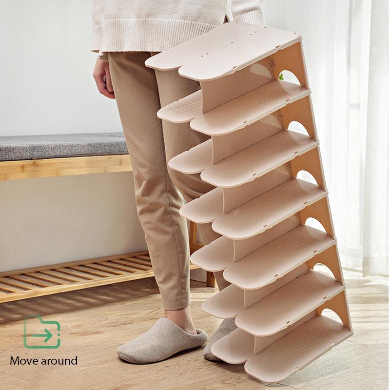 Vertical Shoe Rack Layer 6 Plastic Detachable Combination Shoe Storage Rack khaki Bedding storage