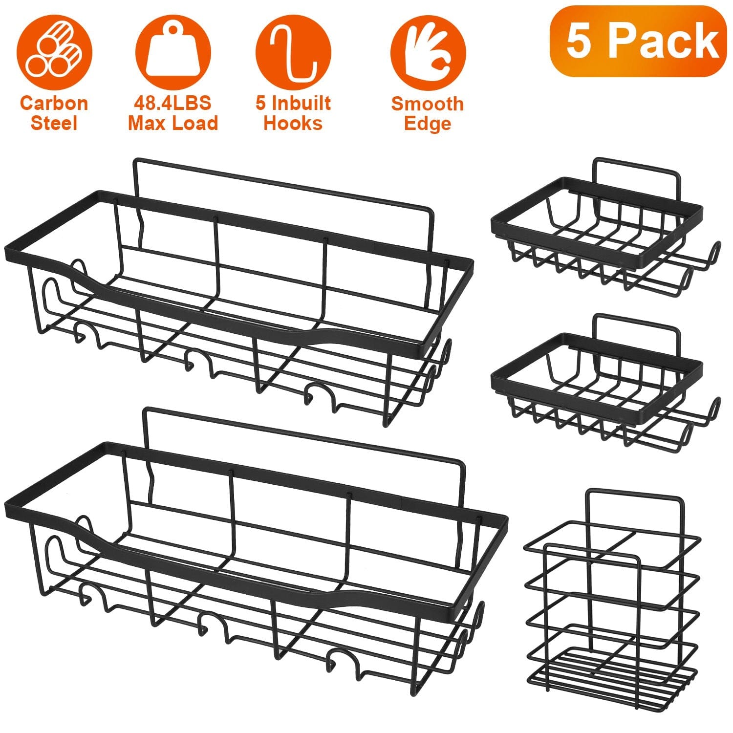 5-Pack: Shower Caddy Shelves with 18 Inbuilt Hooks __stock:50 Bath refund_fee:1200