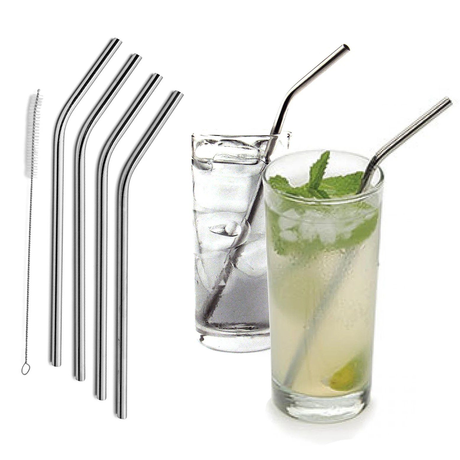 5-Pack: Stainless Steel Bend Or Straight Drinking Straws __stock:350 Kitchen & Dining refund_fee:800