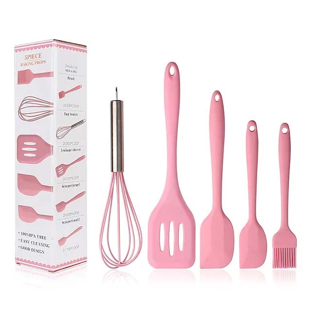 5-Pieces: Silicone Cooking Utensils Sets Pink __stock:200 Kitchen & Dining refund_fee:800