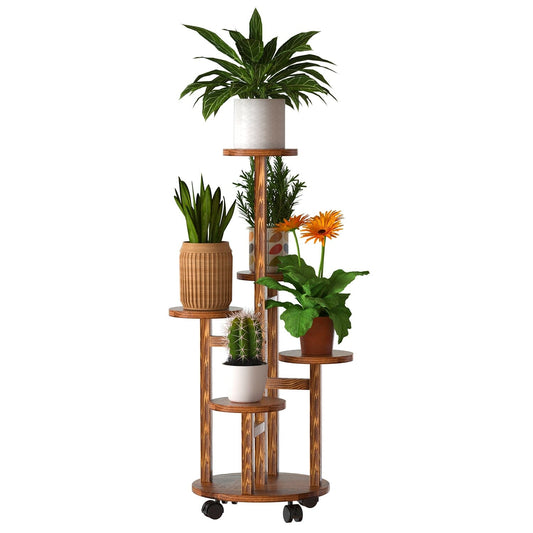 5-Tier Plant Stand with 4 Detachable Wheels Wooden Plant Pot Rolling Shelf __stock:50 Furniture and Décor refund_fee:1200